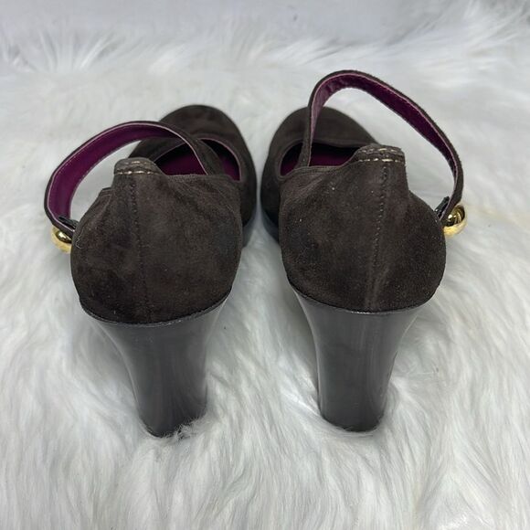 Coach Lilas Brown Suede Platform Mary Jane Heels Sz 7.5 - Picture 3 of 5